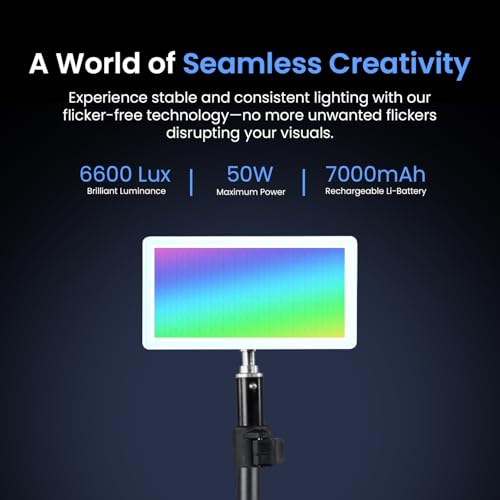 HIFFIN PL-50W Portable RGB Video Light | 50W Power | 2500K-9000K Adjustable Color | 7000mAh Battery | 24 FX Modes | 6600lux Brightness | CRI 95+ | Type-C Charging | Perfect for Photography & Video - Image 3