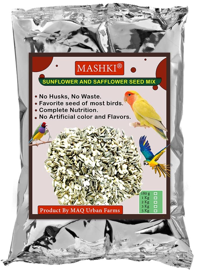 MASHKI Sunflower and Safflower Rich Nutrition Mix Seed Daily Bird Food Cleaned Organic Combo Kusum beej and Surajmukhi Dry - New Born, Young, Adult, Senior Bird Food,3 Count