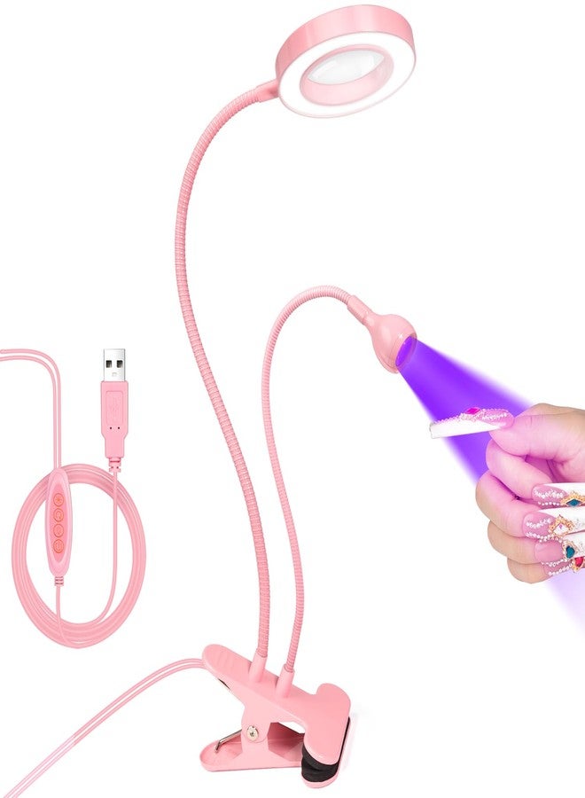 AORAEM LED UV Nail Lamp: Double-Headed Gooseneck U V Lamp for Gel Nails, LED Flash Cure Light with 6X Magnifier Home DIY Salon, Pink - Image 1