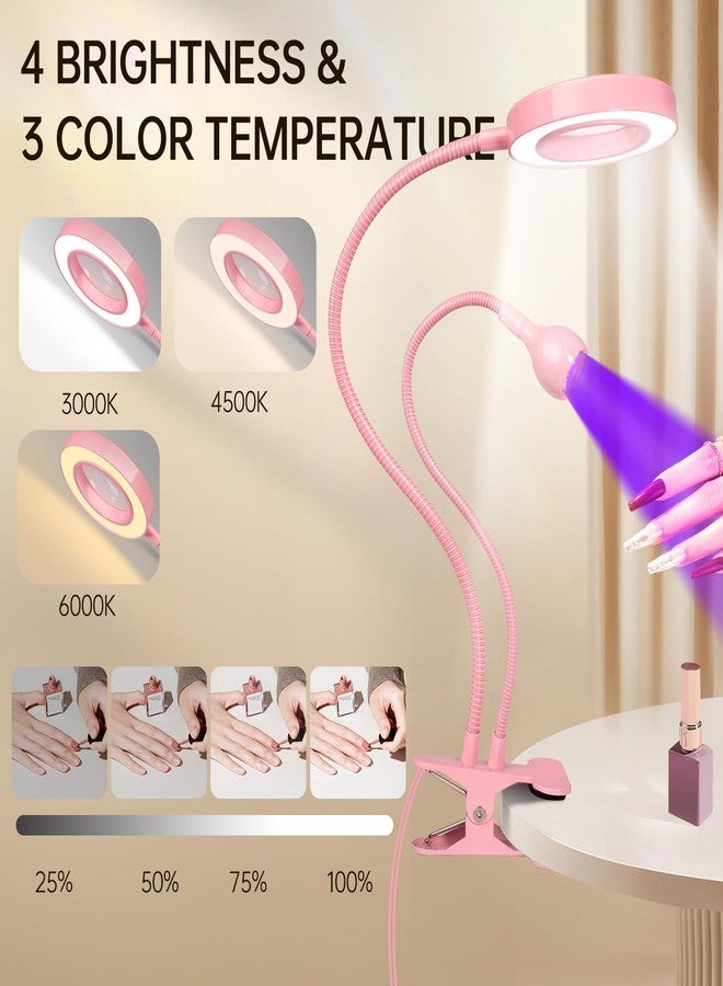 AORAEM LED UV Nail Lamp: Double-Headed Gooseneck U V Lamp for Gel Nails, LED Flash Cure Light with 6X Magnifier Home DIY Salon, Pink - Image 4