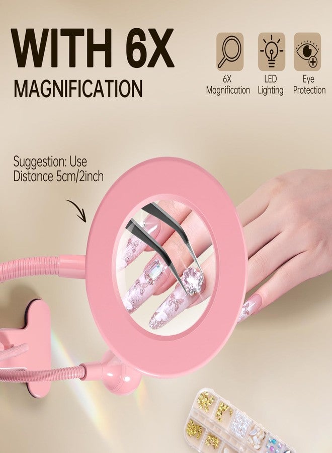 AORAEM LED UV Nail Lamp: Double-Headed Gooseneck U V Lamp for Gel Nails, LED Flash Cure Light with 6X Magnifier Home DIY Salon, Pink - Image 3