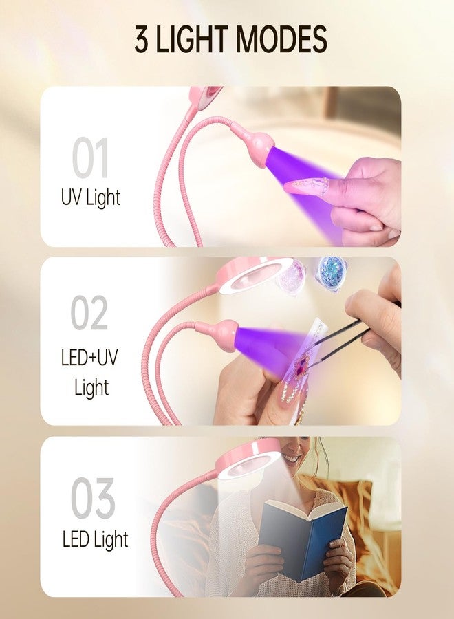 AORAEM LED UV Nail Lamp: Double-Headed Gooseneck U V Lamp for Gel Nails, LED Flash Cure Light with 6X Magnifier Home DIY Salon, Pink - Image 5