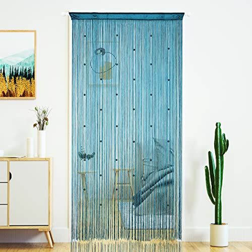 YaoYue Beaded Curtain Door String Curtains for Doorway Tassels Beads Hanging Fringe Hippie Room Divider Window Hallway Entrance Wall Closet Bedroom Privacy Decor Lake Blue 100200cm