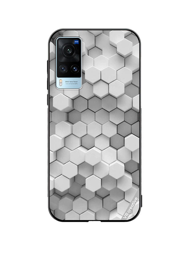 VR CREATIVE Protective Case Cover For Vivo X60 3D Gray White Honeycombs Brick Wall Stairway Decoration Design Multicolour - Image 1