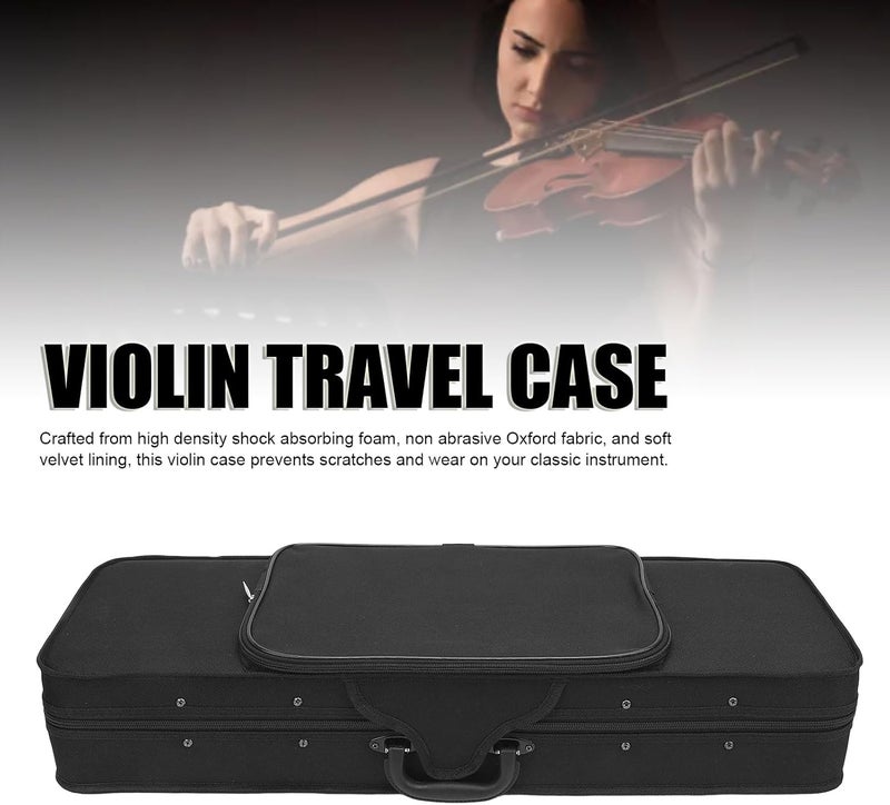 1/2 Violin Travel Case, Violin Carrying Bag with Adjustable Shoulder Strap, Velvet Lining and Multi Pockets for Accessories, Oxford Cloth Protective Case for 1/2 Size - Image 3