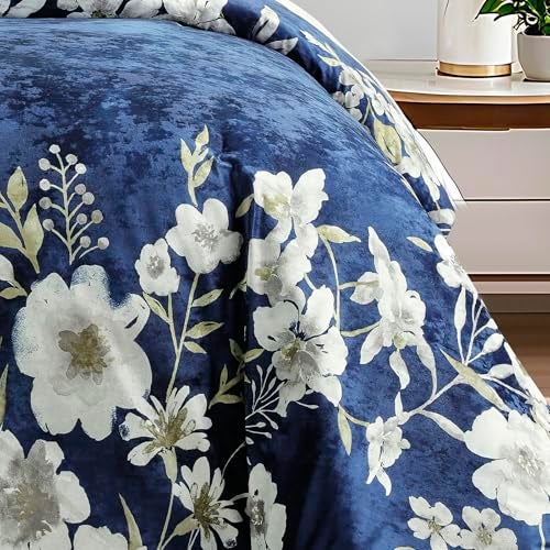 Sunshine Nicole Reversible Comforter Set, Printed Distressed Velvet Front and Sold Distressed Velvet Reverse, 3 Pieces Navy Blue King, with Soft Polyester Fill - Image 5