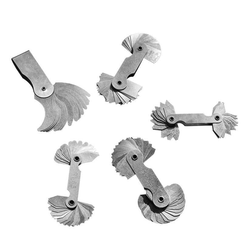 Together-life 5Pcs Stainless Steel Radius Gauge, Portable Concave Convex External Internal Arc Measuring Tool Radius Fillet Gauge Set R0.3-1.5mm/ R1-6.5mm/ R7-14.5mm/ R15-25mm/ R25-50mm - Image 1