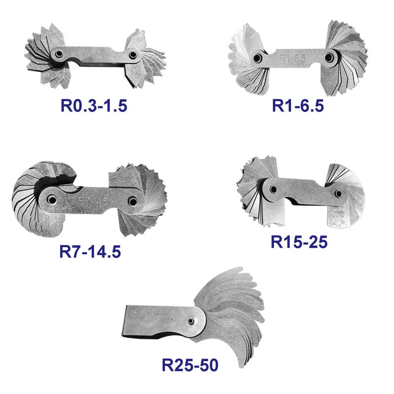 Together-life 5Pcs Stainless Steel Radius Gauge, Portable Concave Convex External Internal Arc Measuring Tool Radius Fillet Gauge Set R0.3-1.5mm/ R1-6.5mm/ R7-14.5mm/ R15-25mm/ R25-50mm - Image 2