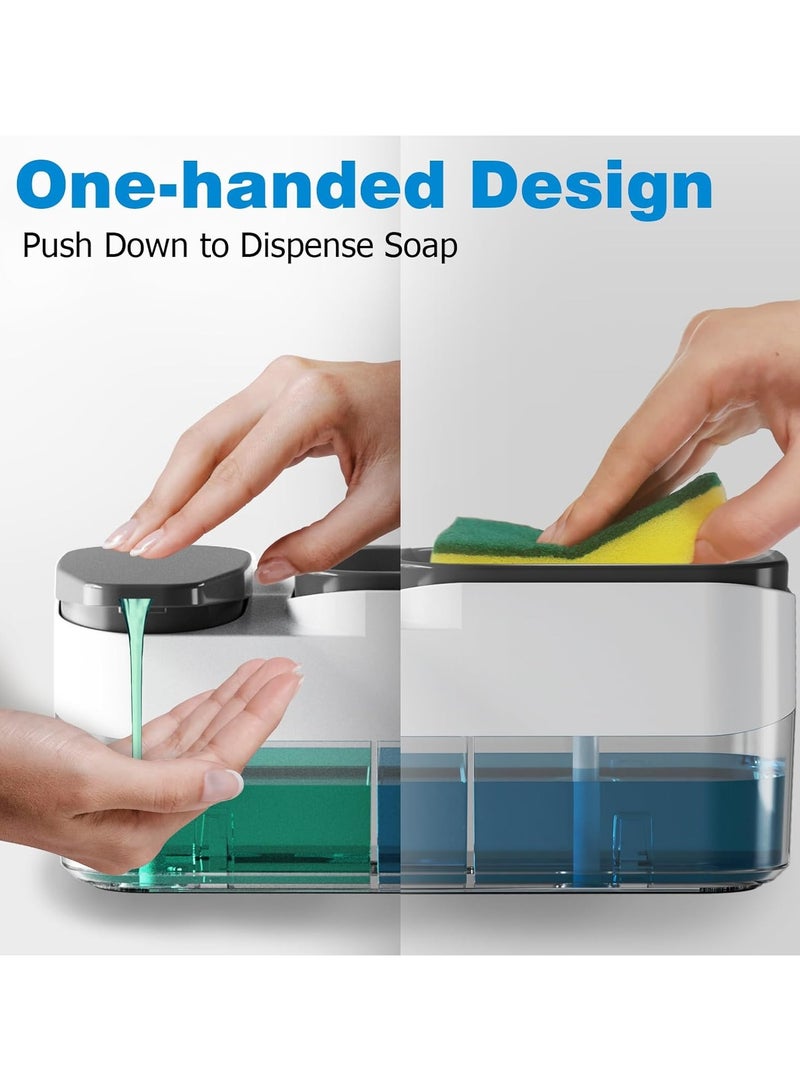 3-in-1 Dual Soap Dispenser Pump | Sponge Holder for Kitchen Sink |1000ml Capacity | Easy Refill | Wall Mounted Dish | Hand Soap Dispenser Set | Kitchen & Bathroom Organizer. (Multicolour) - Image 3