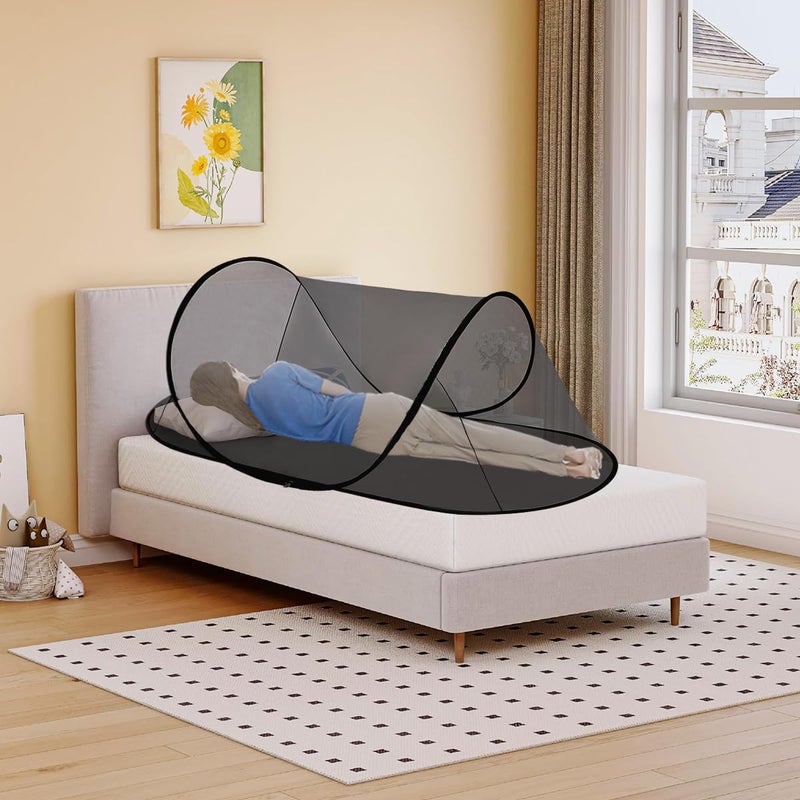 Mengersi Large Pop Up Mosquito TentPortable Foldable Mosquito Net for Camping Travel Patio with Net Bottom for Adults Baby 1PCBlack - Image 3
