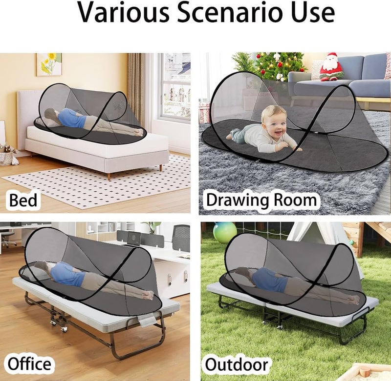 Mengersi Large Pop Up Mosquito TentPortable Foldable Mosquito Net for Camping Travel Patio with Net Bottom for Adults Baby 1PCBlack - Image 5