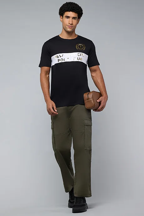 R&B Solid Cargo Jeans with Drawstring Waist