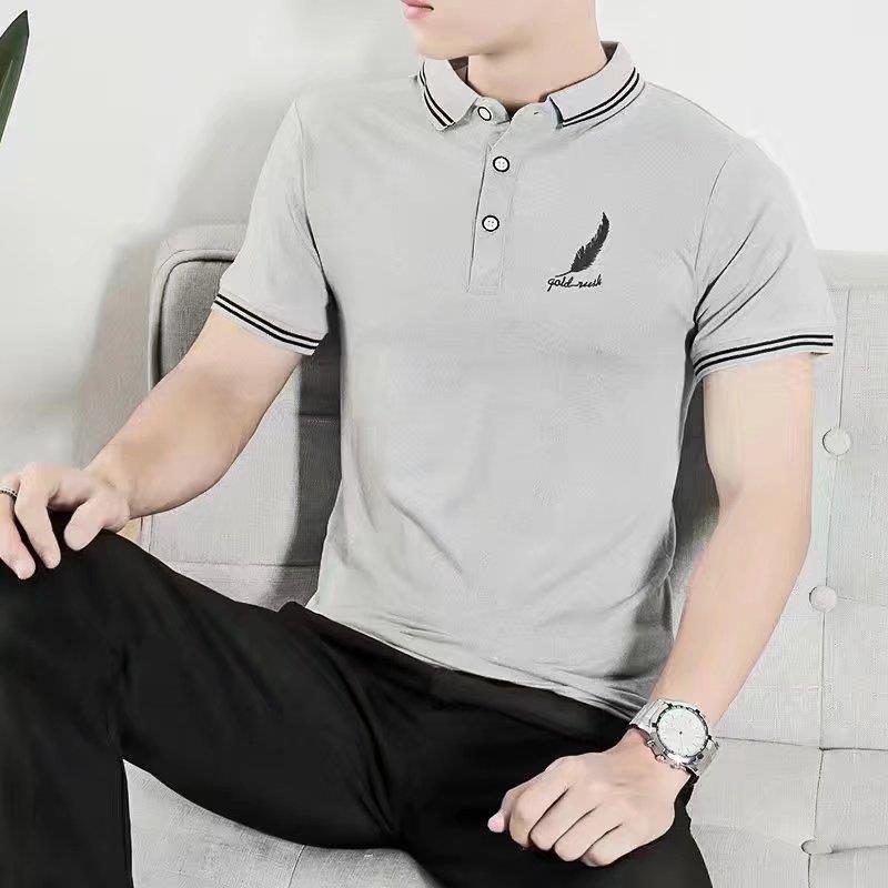 2024 Summer New Arrival Mens Polo Shirt Short-Sleeved Lel Trendy Paul Half-Sleeved Upper Clothes Solid Color Trendy Brand T-Shirt Feather-grey  - Image 1