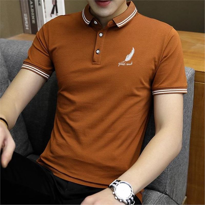 2024 Summer New Arrival Mens Polo Shirt Short-Sleeved Lel Trendy Paul Half-Sleeved Upper Clothes Solid Color Trendy Brand T-Shirt Feather-grey  - Image 2