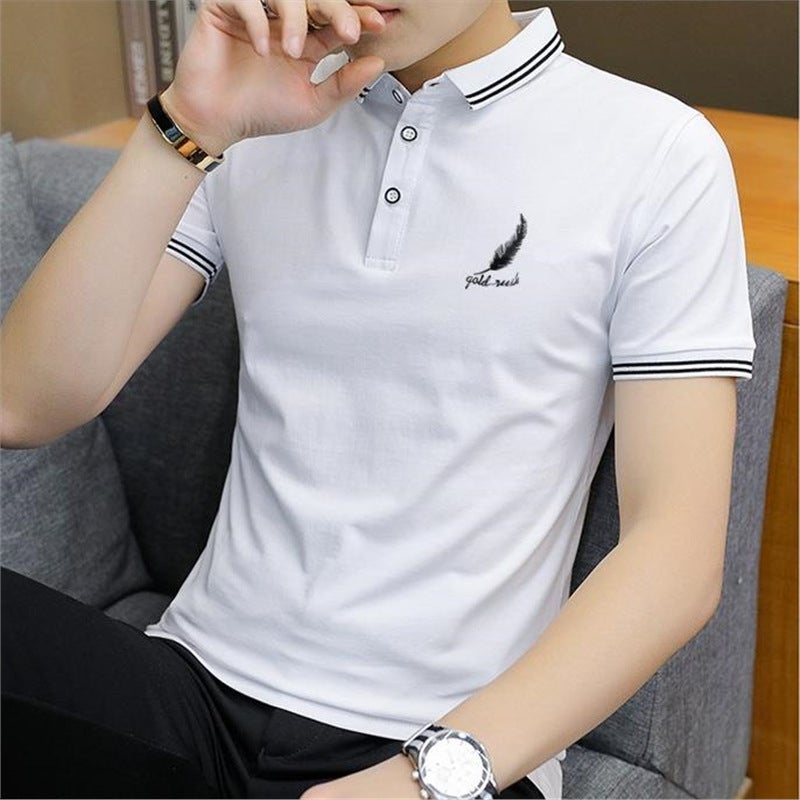 2024 Summer New Arrival Mens Polo Shirt Short-Sleeved Lel Trendy Paul Half-Sleeved Upper Clothes Solid Color Trendy Brand T-Shirt Feather-grey  - Image 5
