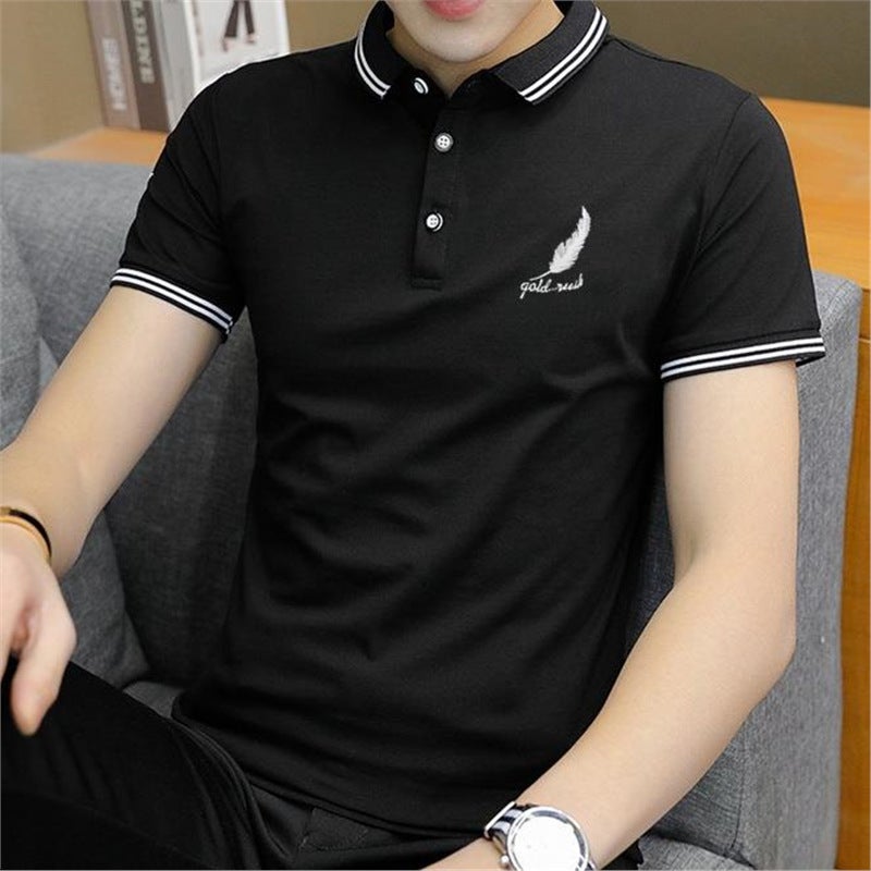 2024 Summer New Arrival Mens Polo Shirt Short-Sleeved Lel Trendy Paul Half-Sleeved Upper Clothes Solid Color Trendy Brand T-Shirt Feather-grey  - Image 4