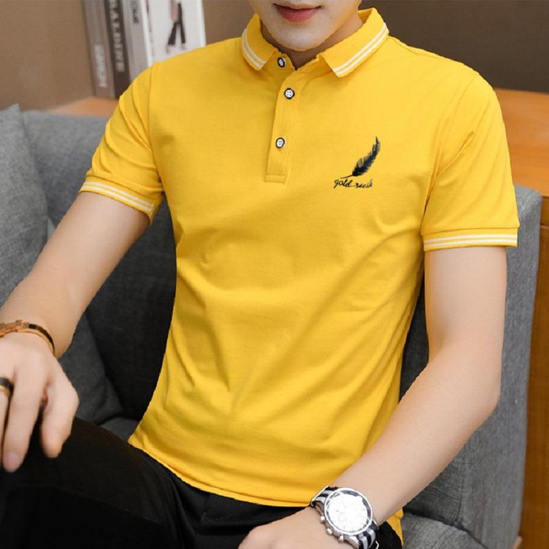 2024 Summer New Arrival Mens Polo Shirt Short-Sleeved Lel Trendy Paul Half-Sleeved Upper Clothes Solid Color Trendy Brand T-Shirt Feather-grey  - Image 3