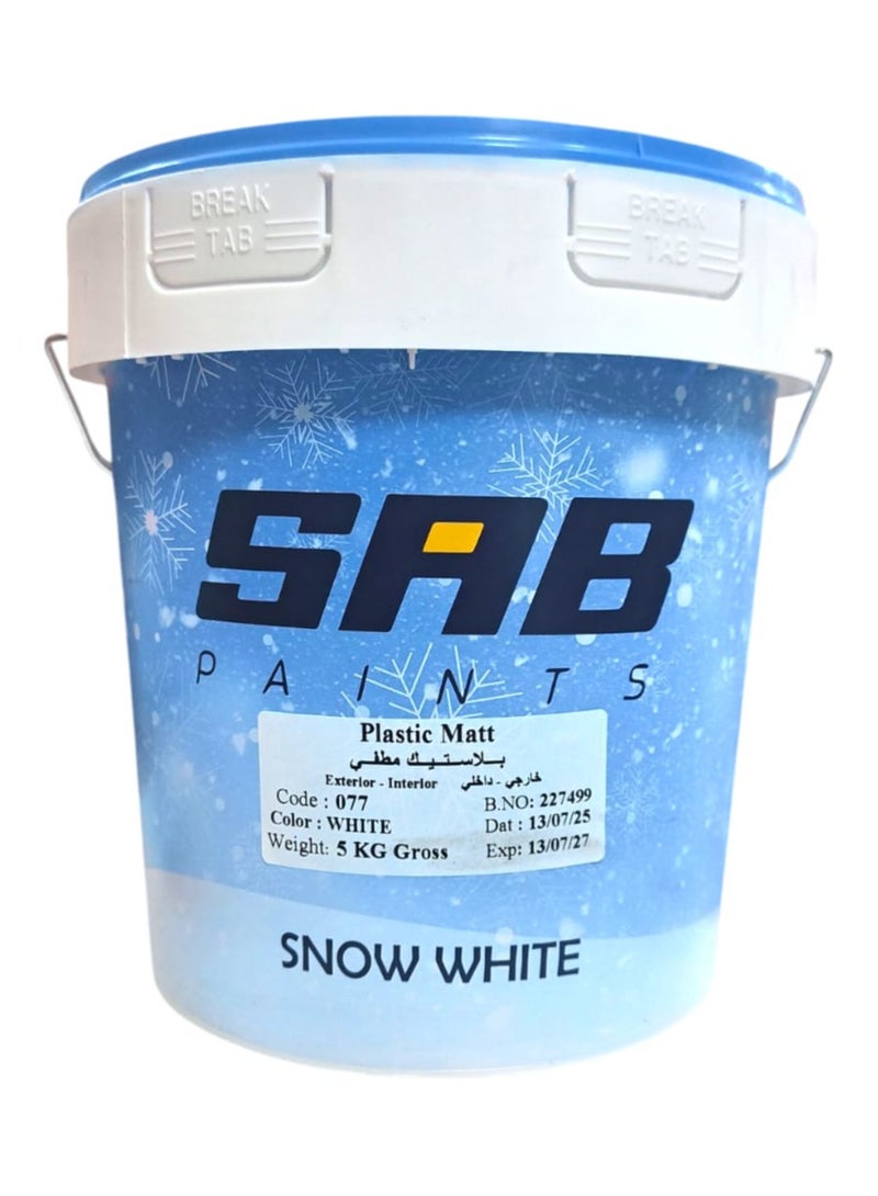 SAB Paints Plastic Matt Snow White - Interior & Exterior Wall Paint, 5KG - Image 1