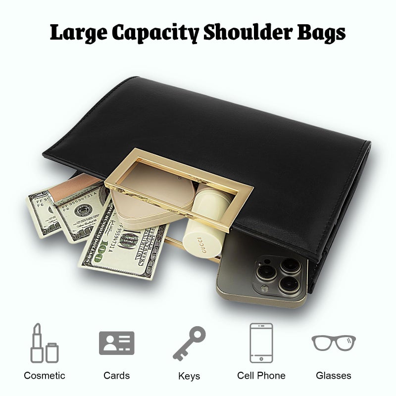 Gets Clutch Purses for Women Evening Handbag Formal Fashion PU Leather Shoulder Bag for Wedding Cocktail Party Prom (Black) - Image 5