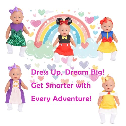 Sweet Dolly Baby Doll Accessories, 5 Doll Clothes, Mermaid Princess Dresses Outfits for 15 Inch to 18 Inch Dolls, 15 Inch Baby Dolls, 9PCs in Total Doll Clothes and Accessories - Image 5