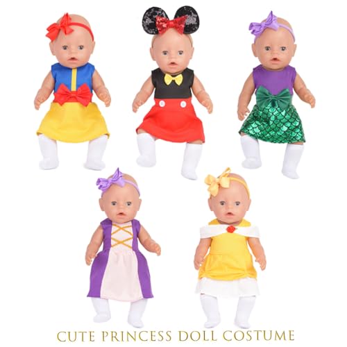 Sweet Dolly Baby Doll Accessories, 5 Doll Clothes, Mermaid Princess Dresses Outfits for 15 Inch to 18 Inch Dolls, 15 Inch Baby Dolls, 9PCs in Total Doll Clothes and Accessories - Image 2