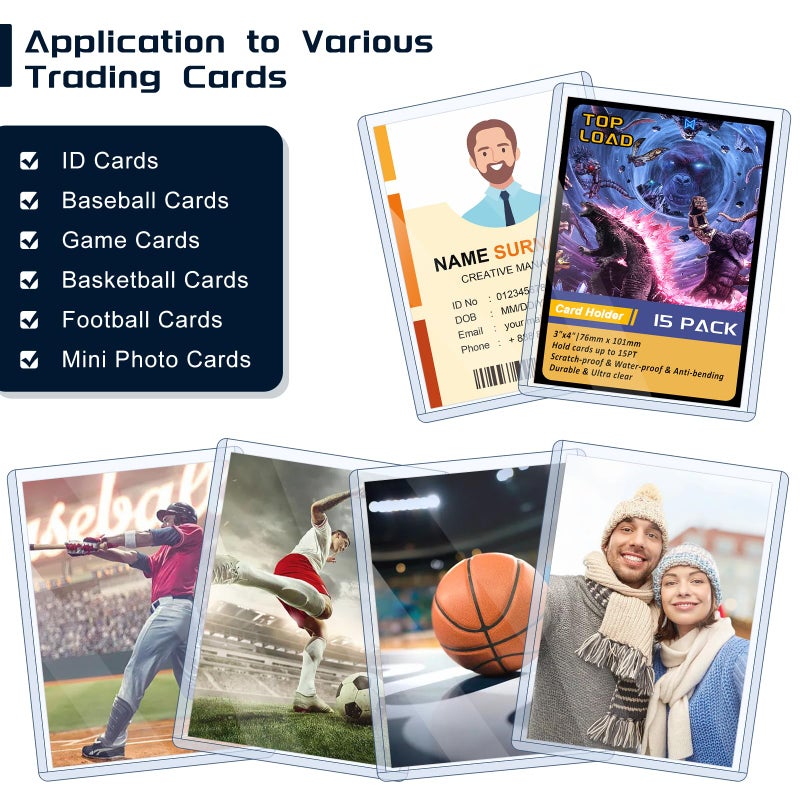 Maileto 15 Pack Top Loads for Cards 3"x4" Hard Plastic Card Sleeves Baseball Card Protectors Hard Plastic Sports Card Holder for Trading Cards, Baseball Cards, Game Cards - Image 3