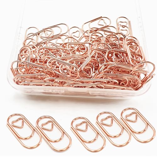HCwelli 120 PCS Gold Heart Shaped Paper Clips 0.78inch Small Paper Clips Cute Mini Paperclips Invitations Paperclips Decorative Paper Clips for Office School Home Desk Organizers (Rose Gold) - Image 1