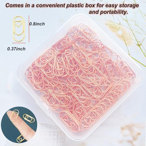 HCwelli 120 PCS Gold Heart Shaped Paper Clips 0.78inch Small Paper Clips Cute Mini Paperclips Invitations Paperclips Decorative Paper Clips for Office School Home Desk Organizers (Rose Gold) - Image 2