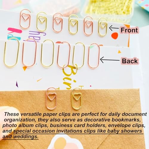 HCwelli 120 PCS Gold Heart Shaped Paper Clips 0.78inch Small Paper Clips Cute Mini Paperclips Invitations Paperclips Decorative Paper Clips for Office School Home Desk Organizers (Rose Gold) - Image 3