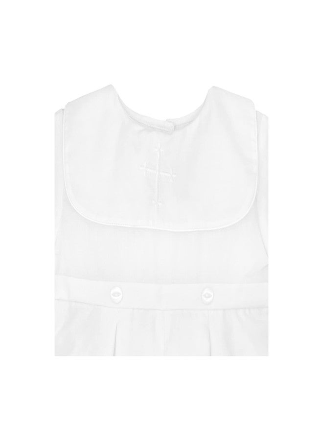 Petit Ami Baby Boys' Hand-Embroidered Cross Christening Romper, 6 Months, White - Image 3