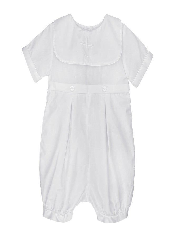 Petit Ami Baby Boys' Hand-Embroidered Cross Christening Romper, 6 Months, White - Image 1