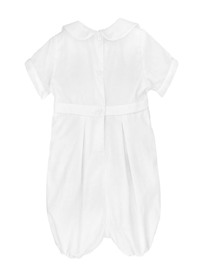 Petit Ami Baby Boys' Hand-Embroidered Cross Christening Romper, 6 Months, White - Image 2