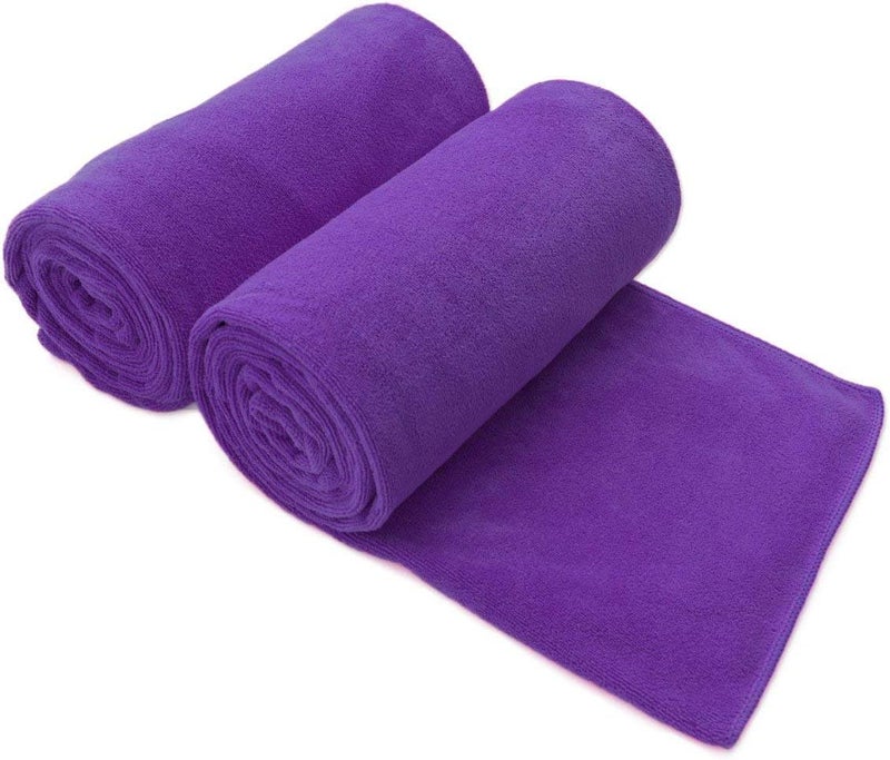 JML Microfiber Bath Towels, 2 Pack(30" x 60") Oversized, Ultra Soft, Super Absorbent and Fast Drying, No Fading and Multipurpose Use for Sports, Travel, Fitness, SPA and Yoga - Solid Color, Violet - Image 1