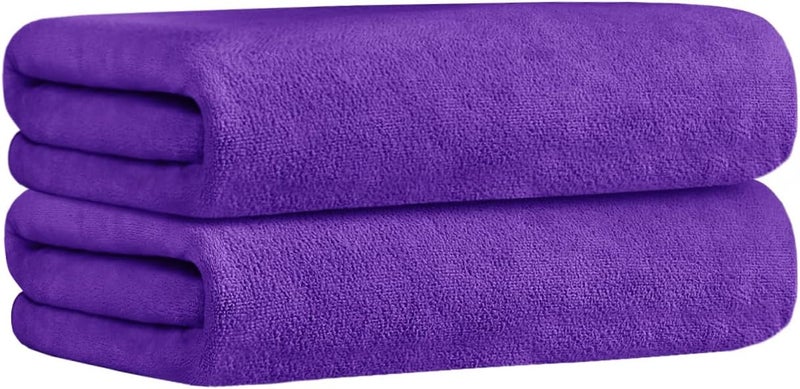 JML Microfiber Bath Towels, 2 Pack(30" x 60") Oversized, Ultra Soft, Super Absorbent and Fast Drying, No Fading and Multipurpose Use for Sports, Travel, Fitness, SPA and Yoga - Solid Color, Violet - Image 2