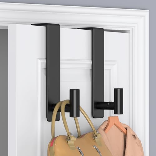 WUIVIUT T-Shaped Over Door Hooks - Fits Wooden & Metal Doors Less Than 1.77" Wide,Door Hanger for Office,Bedroom Heavy-Duty Stainless Steel Doors(T Shape 2 Pack, Fits 1-3/4'' Thick) - Image 3