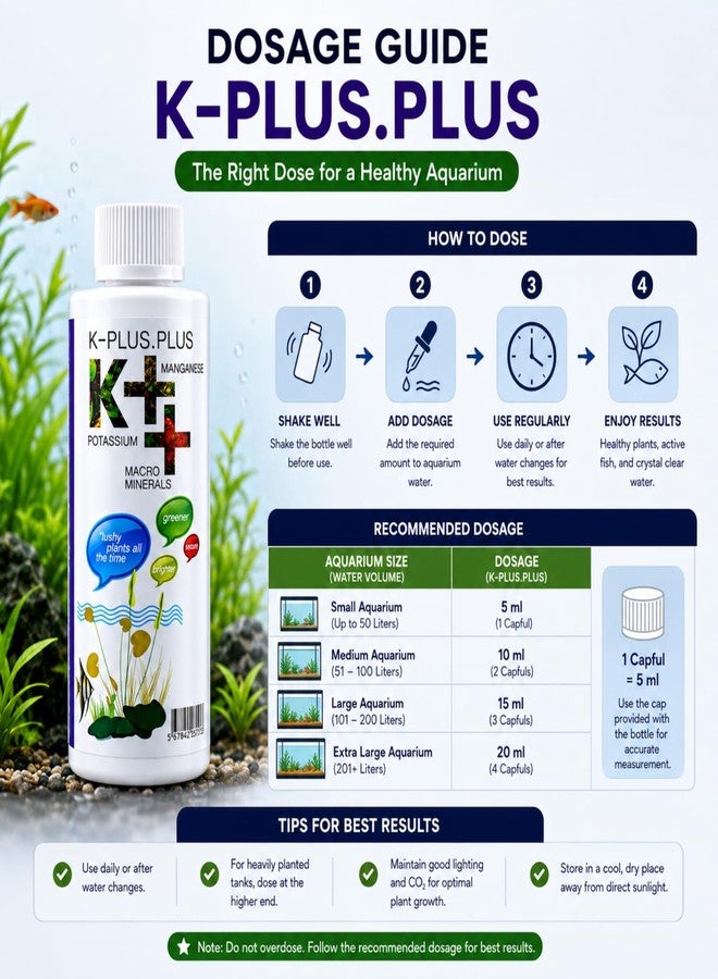 VAYINATO Aquatic Remedies K++ Aquarium Plant Fertilizer (220ml) | Potassium (K), Manganese (Mn) & Calcium (Ca) Mineral Enrichment for Aquatic Plant Growth | Suitable for Freshwater & Saltwater Aquariums - Image 5