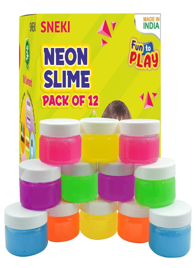 SNEKI (12 Neon Slime) Non Sticky Crystal Clay Kids Slime Putty Toy for Kids Educational Creative DIY Toys Stress Relief Sludge Toy for Boys and Girls (50gram) - Image 1