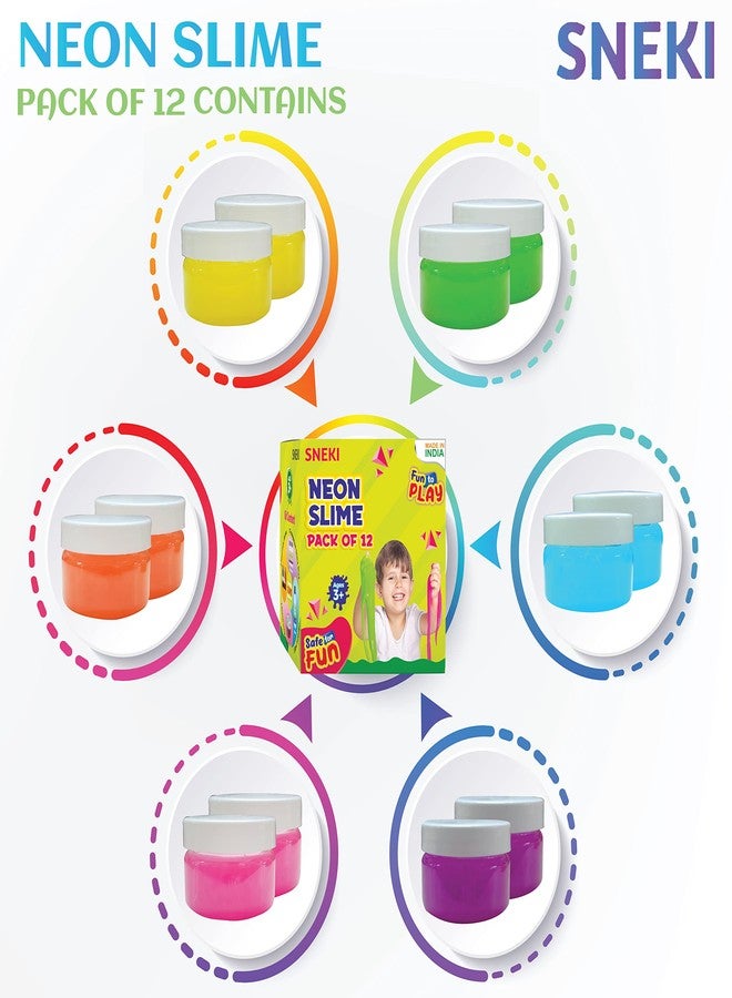 SNEKI (12 Neon Slime) Non Sticky Crystal Clay Kids Slime Putty Toy for Kids Educational Creative DIY Toys Stress Relief Sludge Toy for Boys and Girls (50gram) - Image 2