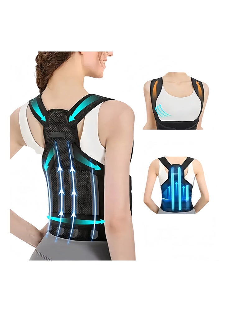 Posture Correction Belt Back Posture Corrector for Women and Men with Upper Back Support Adjustable Trainer Black - Image 1
