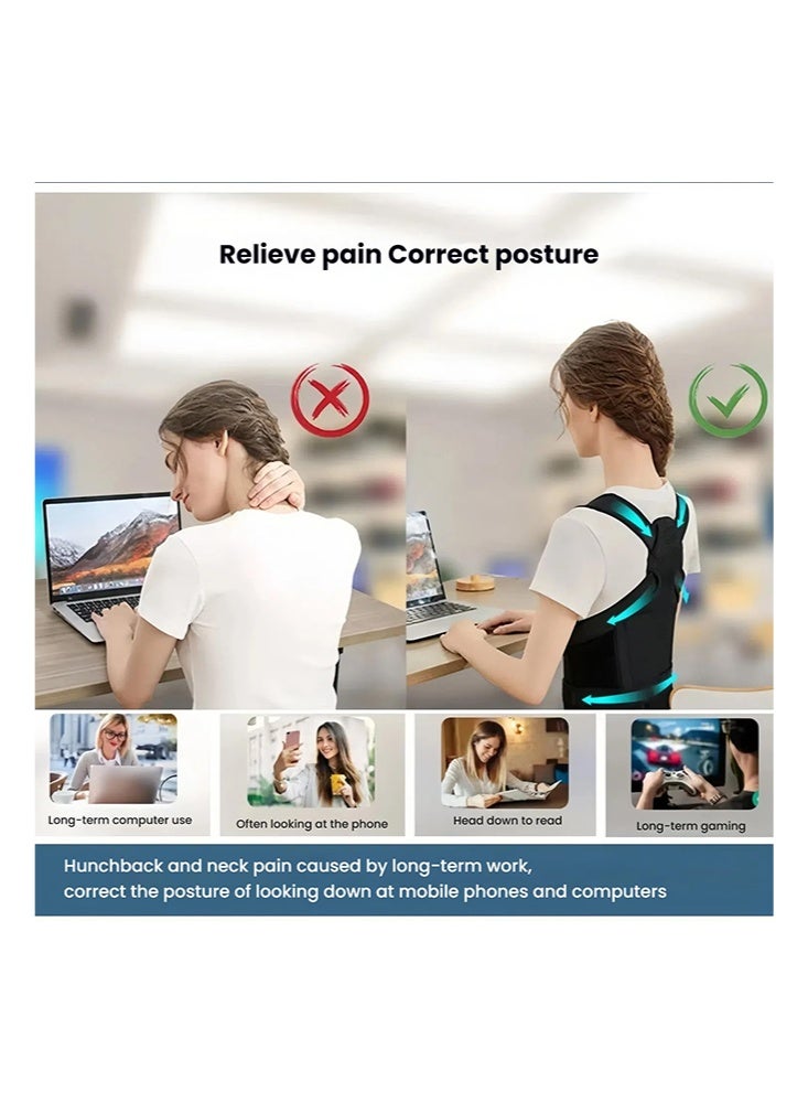 Posture Correction Belt Back Posture Corrector for Women and Men with Upper Back Support Adjustable Trainer Black - Image 3