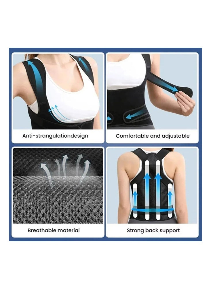 Posture Correction Belt Back Posture Corrector for Women and Men with Upper Back Support Adjustable Trainer Black - Image 4