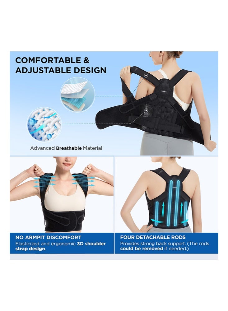Posture Correction Belt Back Posture Corrector for Women and Men with Upper Back Support Adjustable Trainer Black - Image 5