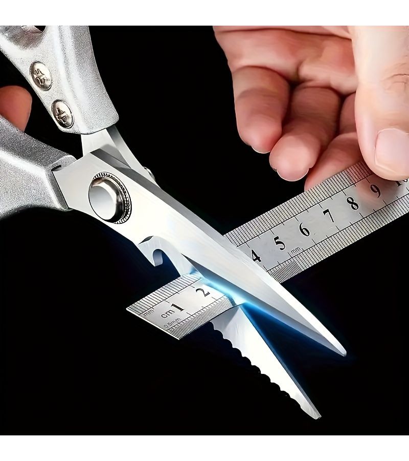 Silver Stainless Steel Scissors Heavy Duty Kitchen Scissors Multifunctional Poultry Bone Cutting Shears - Image 5