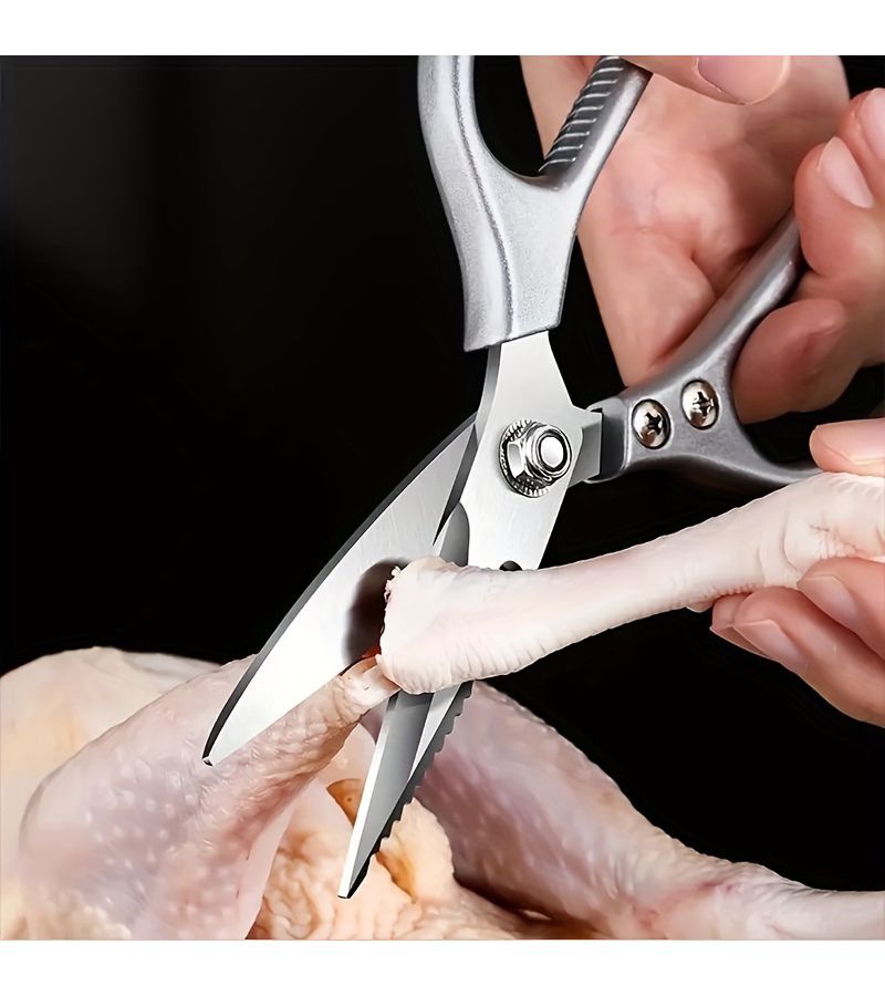 Silver Stainless Steel Scissors Heavy Duty Kitchen Scissors Multifunctional Poultry Bone Cutting Shears - Image 4
