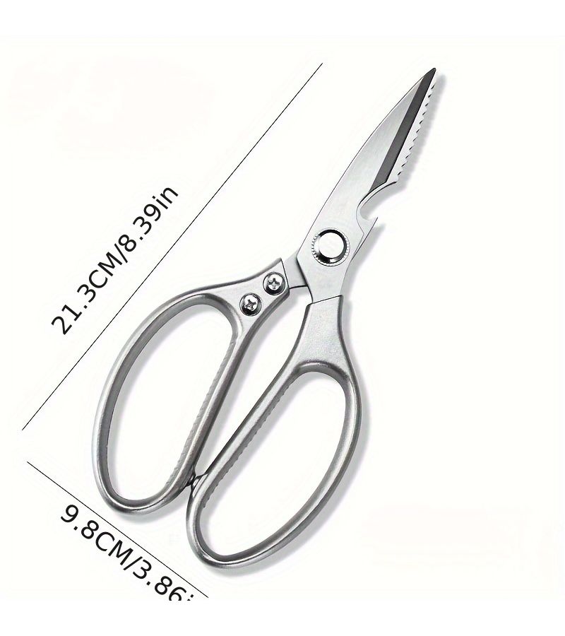 Silver Stainless Steel Scissors Heavy Duty Kitchen Scissors Multifunctional Poultry Bone Cutting Shears - Image 2