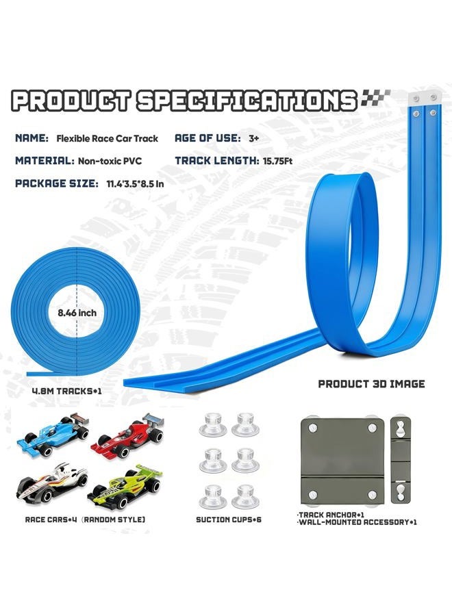 HGEVFL 15.75 Ft Flexible Race Car Track, Blue - Image 3