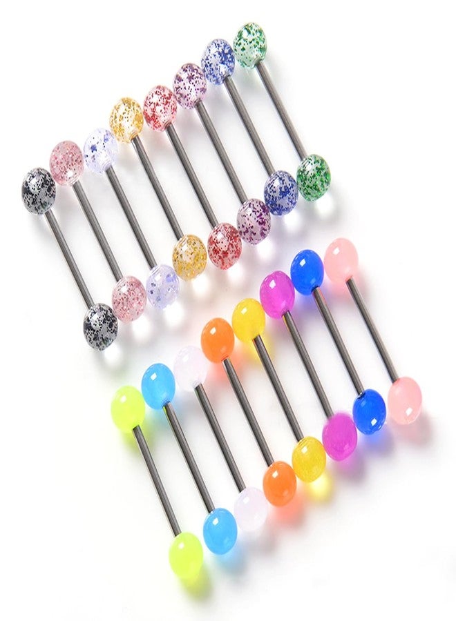 MONAZEO 48Pcs 14G Glow in Dark Flexible Stainless Steel Straight Tongue Barbell Nipple Ring Retainer Piercing Jewelry for Women Men 16mm Bar - Image 3