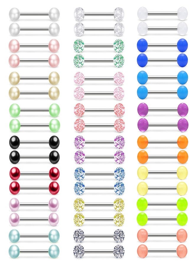 MONAZEO 48Pcs 14G Glow in Dark Flexible Stainless Steel Straight Tongue Barbell Nipple Ring Retainer Piercing Jewelry for Women Men 16mm Bar - Image 1