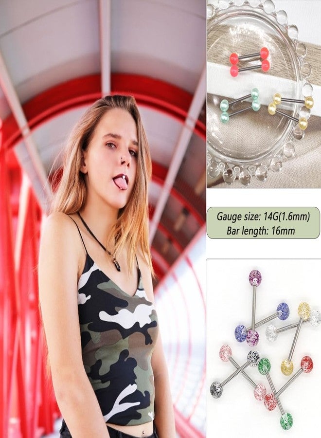 MONAZEO 48Pcs 14G Glow in Dark Flexible Stainless Steel Straight Tongue Barbell Nipple Ring Retainer Piercing Jewelry for Women Men 16mm Bar - Image 2