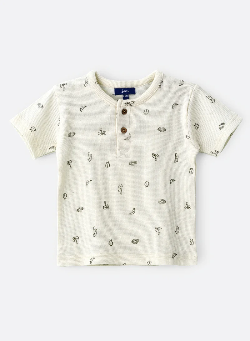 JAM Boys' Beige Animal Print Cotton T-Shirt